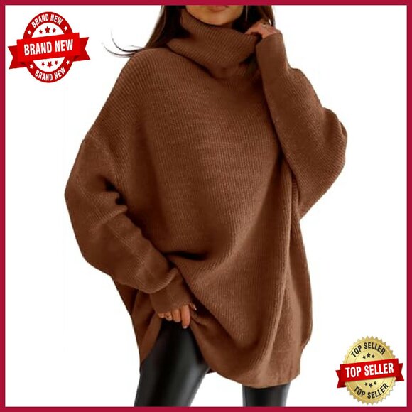 Oversized Turtleneck Sweater Batwing Sleeve Chunky Knit Pullover Top - Picture 2 of 8